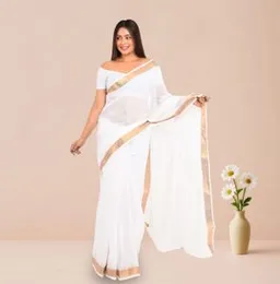 White With Gold Boarder ORGANZA COTTON