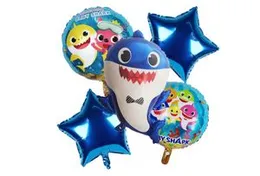 5 Pcs Baby Shark Foil Balloon Pack - Themed Birthday Party Balloons for Kids - Party Decorations Baby Shark Design