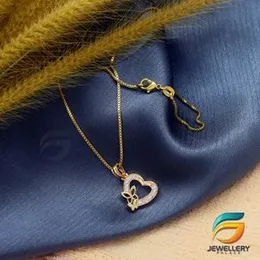 Gold Plated Guaranteed 18/24 inch 01mm Box Chain with Heart Pendant With Butterfly Necklace for Ladies-60cm