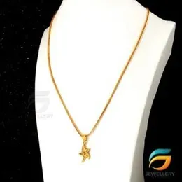 Gold Plated Guaranteed 18/24 inch 01mm Box Chain with "A" Star Pendant Necklace for ladies.