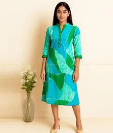 Green with Blue & White Batik Dress 101A