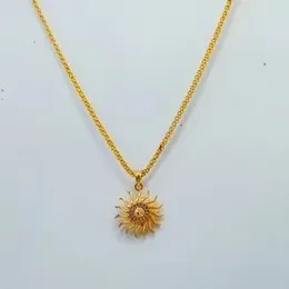 Gold Plated 2mm Bismarck Chain With Big Sun Theme Design With Round Line Stone Pendant for Women.
