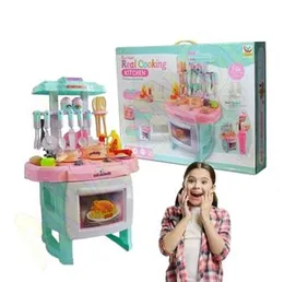 Real Cooking Kitchen Playset for Girls Kids - Music & Lights, Real Simulation Design, Variety of Kitchen Utensils Pretend Play Kitchen Play Set