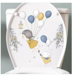 Pumkins Cute Girl and Bunny Balloon Toilet Lid Sticker for Kids Bathroom Decor Baby Girl Boy Room Dï¿½cor