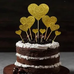 10Pcs Cardboard Shine Glitter Heart Cake Topper Birthday Party Anniversary Decoration