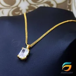 GÃ³ld Plated Chain With Pendant 18/24 inch 02MM Bismark Chain with White Box Shape Stone Pendant Necklace for Ladies  & Girl.