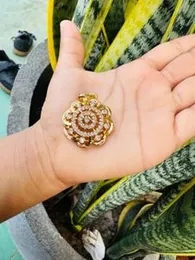 Gold Plated Beautiful Flower Design Medium Pendant with White Stone for Women