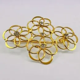 New Arrival ESH Gold Plated Fashion Stylish Round Flower Design Saree Brooch / Saree Pin with Fixed White Stone for Women