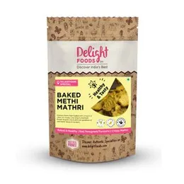 Delight Foods Baked Methi Mathri 300g | Healthy Snacks | Fenugreek Crackers | Rajasthan Namkeen | Olive Oil | No Preservatives | Sunflower Design | Go