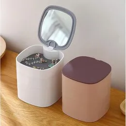 Jewelry Box Small Jewelry Organizer Box Portable Travel Jewelry Box Round 4-Layer Rotating Jewelry Box with Mirror for Earrings Holder and Rings Brace