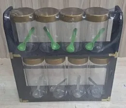Wood Spice Rack 8-Bottle Set