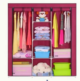 Foldable Fabric Wardrobe Organizer Grey Steel Frame Zipper Door 6 Shelves Hanging Rail