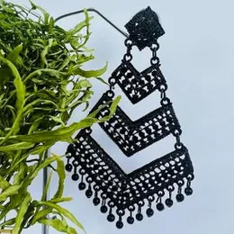Black, Silver & Gold Vintage Three-Layer Earrings with White Pearl for Women