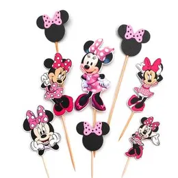 8Pcs Minnie Mouse Cake Toppers Cartoon Cup Cake Decoration Cake Top