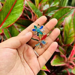 Light Gold Color Beautiful Sunflower Design Saree Brooch with Multi-Color Stones for Women