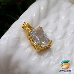 GÃ³ld Plated Pendant Stylish White Box Shape Stone Pendant Rich Look For Women and Girls.