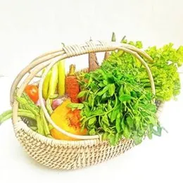 Handmade Reed Storage Basket Woven Hanging Organizers with Handle Vegetable Picnic Baskets Home Kitchen Wall DÃ©cor