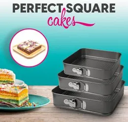 Cake Baking Mould Tray, 3 Pcs Black Perfect Non-Stick Lift-and-Serve Quick Release Spring Form Baking Pan Cake Moulds Square Shape Cake Modules