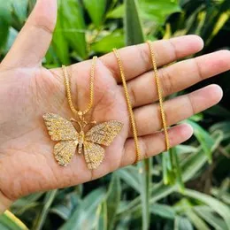 Gold plated beautiful 2mm Fox chain and big butterfly pendant with stone for women and girl