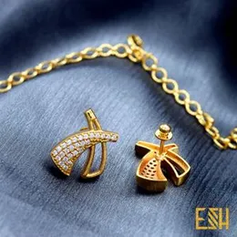 White Stone High Quality Gold Plated Link Chain Necklace Set with Earrings for Women & Girls