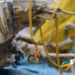 Gold Plated Chain With Pendant 18/24 inch 02MM Bismark Chain with Double Heart Pendant Necklace for Ladies & Girl-60cm