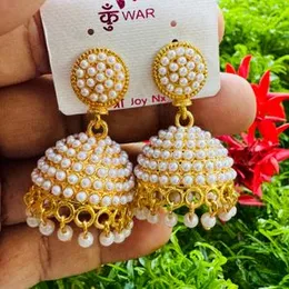 Gold Color Jimikki Earrings with White Pearl Drop & Beads (Big & Small Sizes) for Women and Girls