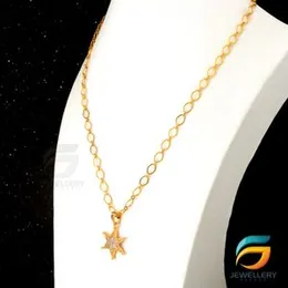 Gold Plated Guaranteed 18/24 inch 04mm Plane Link Chain with Star Pendant Necklace for ladies.