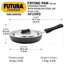 Hawkins Futura 22 cm Frying Pan, Hard Anodised Fry Pan with Stainless Steel Lid, Frypan with Extra Height and Rounded Sides, Small Frying Pan, Black (