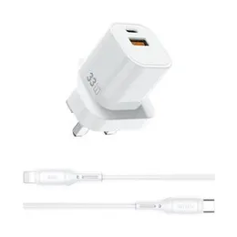 Wiwu WI-G018 Cube 33w A+C Fast Charger and Cable Combo Type-C to Type-C White UK
