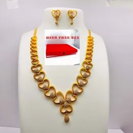 Gold Plated Heart Shape Necklace & Earring Set with Fixed Stones for Women and Girls – Free Gift Box