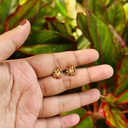 Gold plated medium size beautiful multi color stone with tringle design stud earring for women