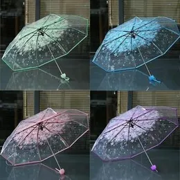 1 Pcs Portable Cute Flower Cherry Blossom Transparent Umbrella â 3 Fold PVC Wind & Rain Protection Rain Gear