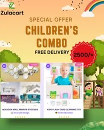Children's Combo- Kids Flash Card Learning Toy & Hexagon Wall Mirror Stickers