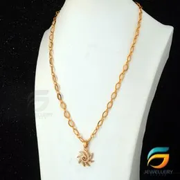 Gold Plated Guaranteed 18/24 inch Machine Cut Link Chain 05MM with Star Sun Theme pendant Necklace for ladies.
