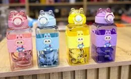 600ML Botol Air Labubu Water Bottle Kids Straw Bpa Free Botol Transparent Kawaii Travel School Cup Water Bottle