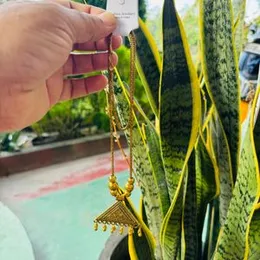 Oxidize Gold color 22-inch short chain with triangle design medium pendant without stone and beaded necklace for women and girl