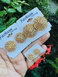 Gold color round type full multi stone stud earring for women and girl 5 line stone