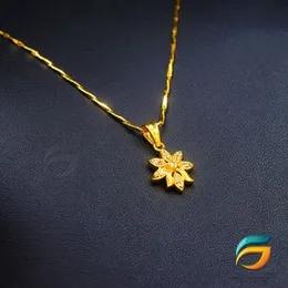 Gold Plated Guaranteed 18/24 inch 01mm V-Cut Chain with Small New Flower Pendant Necklace for Women.