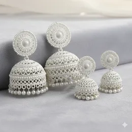 Full White Color Beautiful Jimikki Earrings with White Beads  â Two Sizes