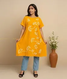 Yellow with White Short Kaftan SK 09