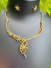 Gold Plated High Quality Flower Design Necklace Set with White Stones & Earrings for Women & Girls (Free Box)