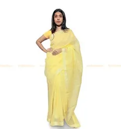 Cream Yellow With White Border  ORGANZA COTTON