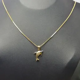 Gold plated Elegant 1mm box chain with Female Love dolpine pendant.