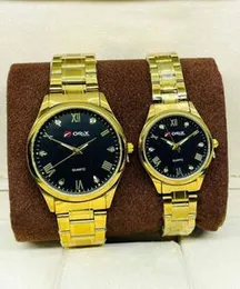 Orix Stainless Steel Couple Black Dial Watch (Gold & Sliver)