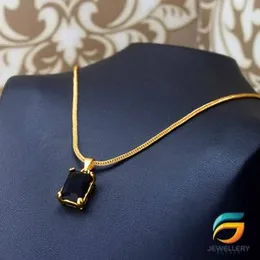 Gold Plated Chain With Pendant 18/24 inch 02MM Fox Chain with Black Box Shape Stone Pendant Necklace for Ladies & Girl.