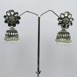 Silver Color Bollywood Traditional Pearls Jimikki Earrings for Women & Girls