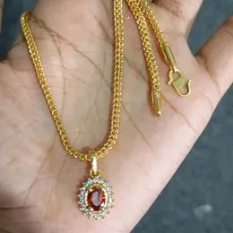 2.2mm fox chain with stone pendant