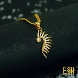 ESH Gold Plated Ladies 2MM Thin Stylish Bismark Chain 18/24 Inch with Half Peacock White Stone Pendant
