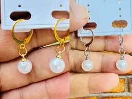 Gold Color Fancy Gypsy Style Pearl Drop Hoop Earrings for Women & Girls