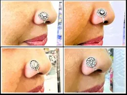 Silver Color Indian Traditional Non-Piercing Big Round Design Nose Ring with Stone for Women & Girls